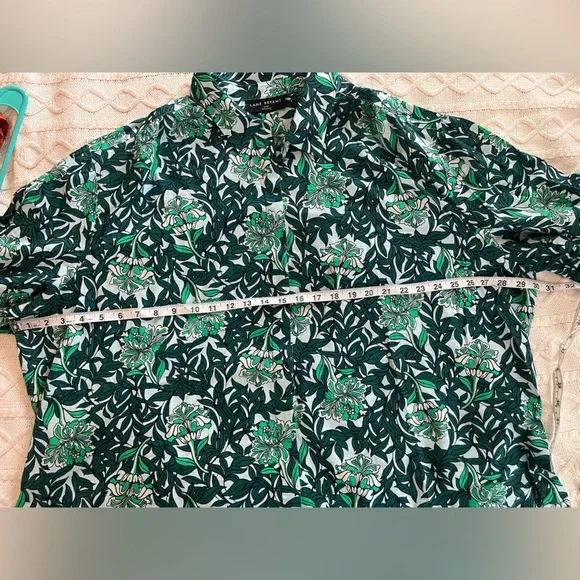 Lane Bryant Green & White Button Down Cotton Blouse with Tie Sleeves 26/28 - Picture 16 of 16